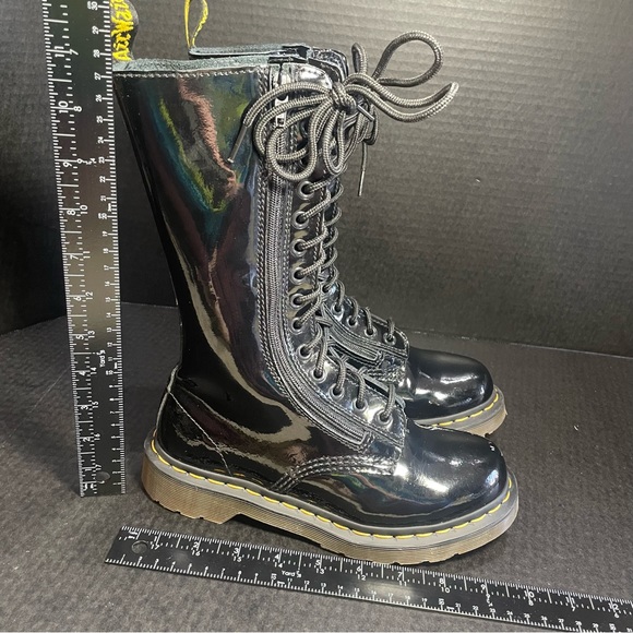 Double Zipper Dr Martens Patent Leather 14 Hole Tall Boots UK 3 US 5 - Picture 12 of 15
